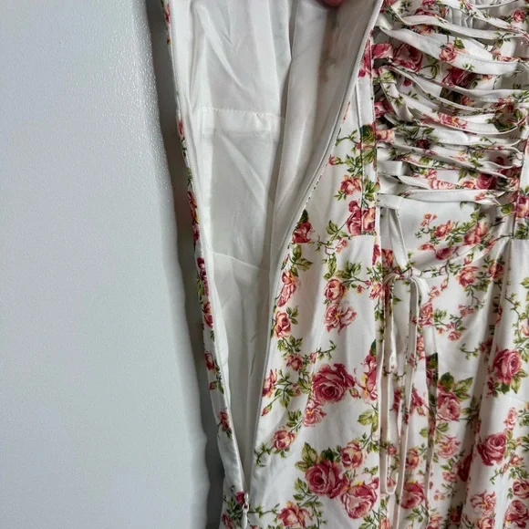 Commense Rosebud Floral Midi Sundress White Pink Slit Corset Small NWT - Picture 7 of 15